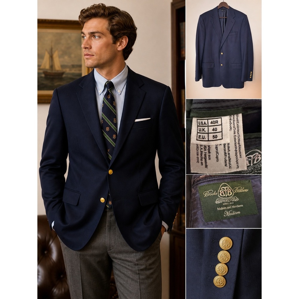 Brooks Brothers Country Club Navy Blazer Loro Piana Super 120s Wool 40R Madison
